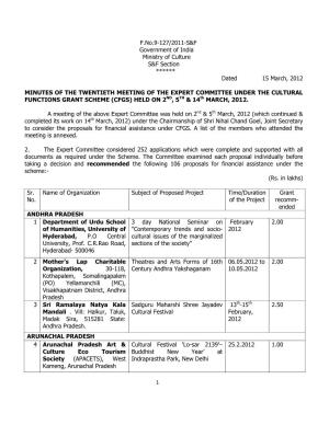 1 F.No.9-127/2011-S&F Government of India Ministry of Culture S&F