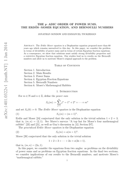 The $ P $-Adic Order of Power Sums, the Erd\" Os-Moser Equation, And