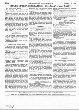 HOUSE of REPRESENTATIVES-Tuesday, February 5, 1991 the House Met at 12 Noon