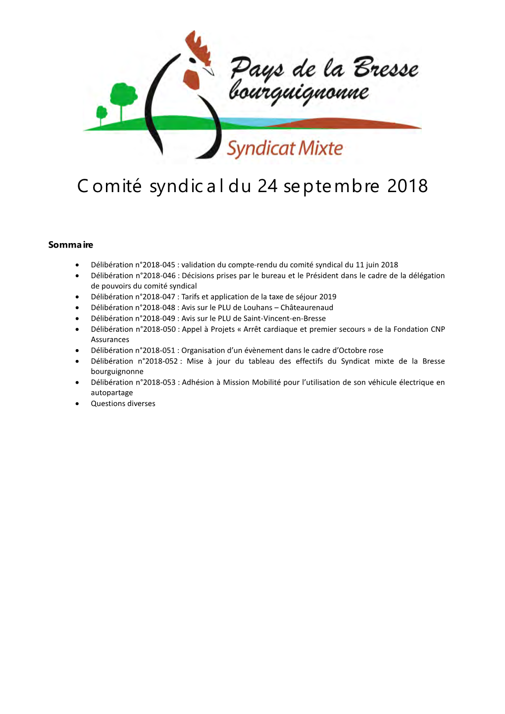 Comité Syndical Du 24 Septembre 2018