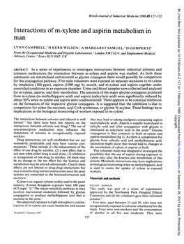 Interactions Ofm-Xylene and Aspirin Metabolism In