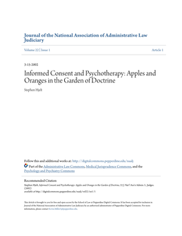 Informed Consent and Psychotherapy: Apples and Oranges in the Garden of Doctrine Stephen Hjelt