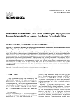 Reassessment of the Putative Ciliate Fossils Eotintinnopsis, Wujiangella, and Yonyangella from the Neoproterozoic Doushantuo Formation in China