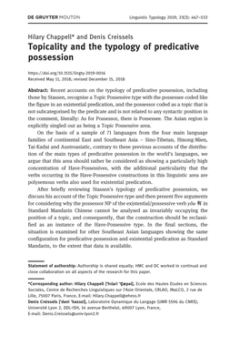 Topicality and the Typology of Predicative Possession Received May 11, 2018; Revised December 15, 2018