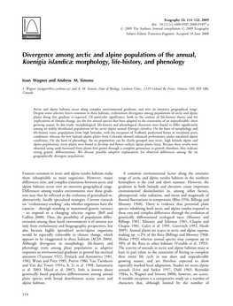 Divergence Among Arctic and Alpine Populations of the Annual, Koenigia Islandica: Morphology, Life-History, and Phenology