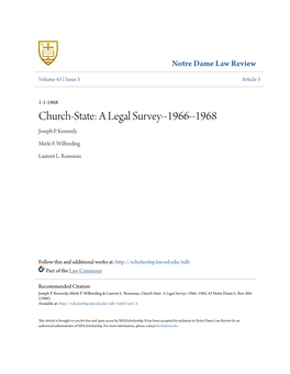 Church-State: a Legal Survey--1966--1968 Joseph P