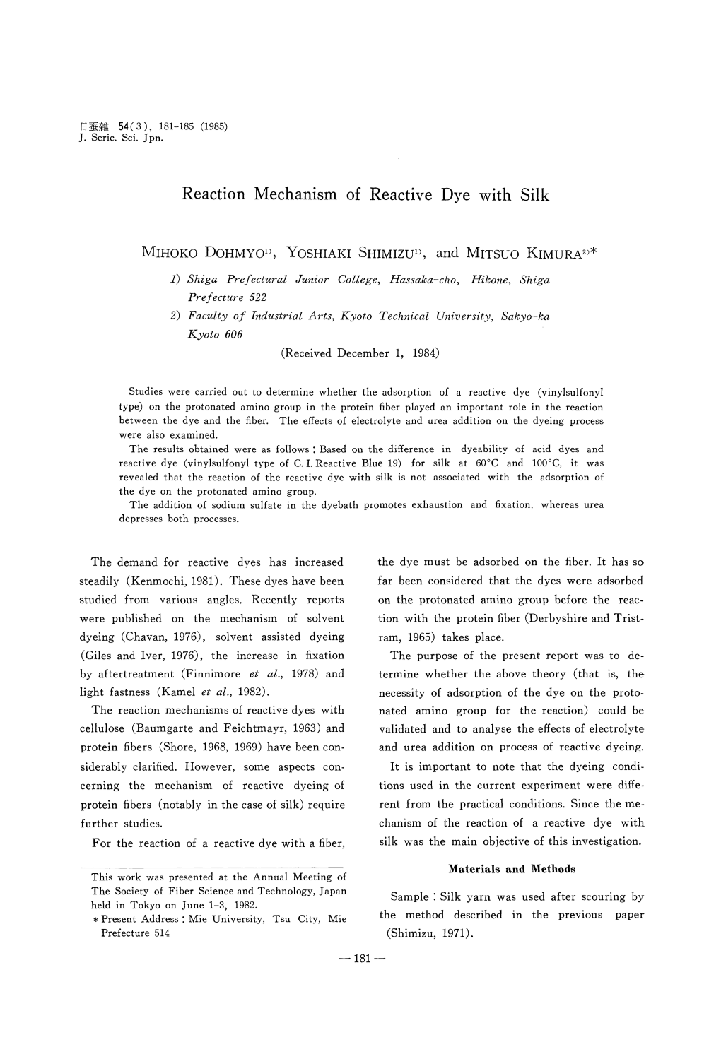 Reaction Mechanism of Reactive Dye with Silk MIHOKO DOHMYO1