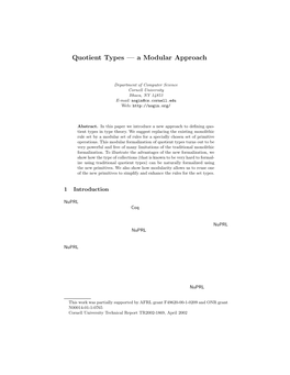 Quotient Types — a Modular Approach *,**
