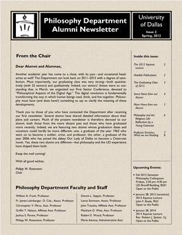 Philosophy Alumni Newsletter, Spring 2012
