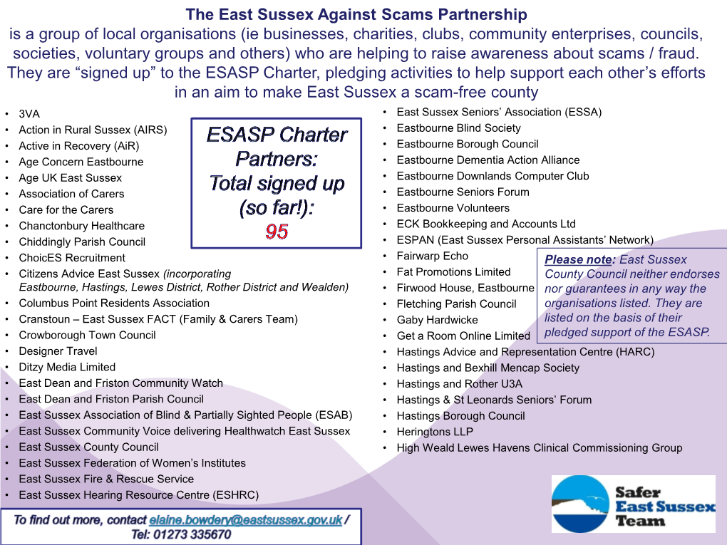 The East Sussex Against Scams Partnership Is a Group of Local