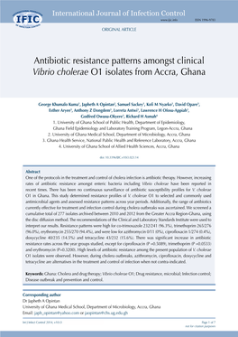 Vibrio Cholerae O1 Isolates from Accra, Ghana