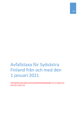 Avfallstaxa För Sydvästra Finland Från Och Med Den 1 Januari 2021