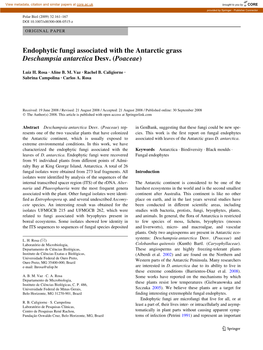 Endophytic Fungi Associated with the Antarctic Grass Deschampsia Antarctica Desv