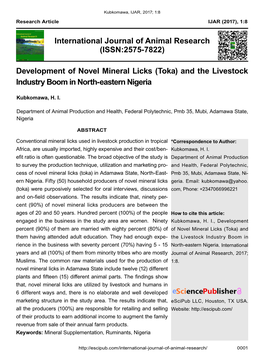 Development of Novel Mineral Licks (Toka) and the Livestock Industry Boom in North-Eastern Nigeria
