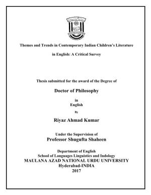 Doctor of Philosophy Riyaz Ahmad Kumar Professor Shugufta Shaheen
