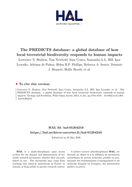 A Global Database of How Local Terrestrial Biodiversity Responds to Human Impacts Lawrence N