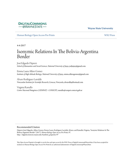 Isonymic Relations in the Bolivia-Argentina Border José Edgardo Dipierri School of Humanities and Social Sciences