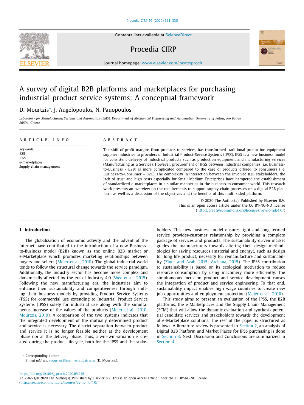A Survey of Digital B2B Platforms and Marketplaces for Purchasing Industrial Product Service Systems: a Conceptual Framework