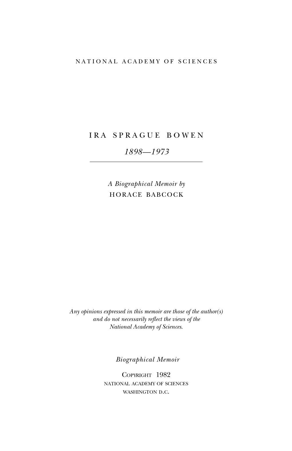 Biography of Ira Sprague Bowen