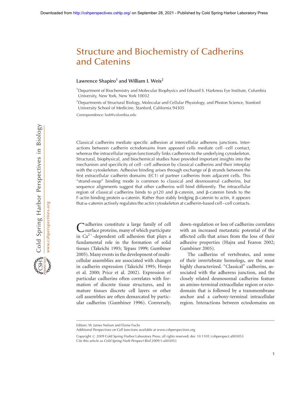 Structure and Biochemistry of Cadherins and Catenins