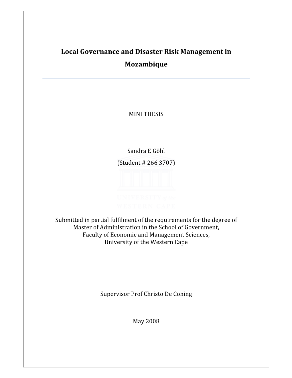 Local Governance and Disaster Risk Management in Mozambique