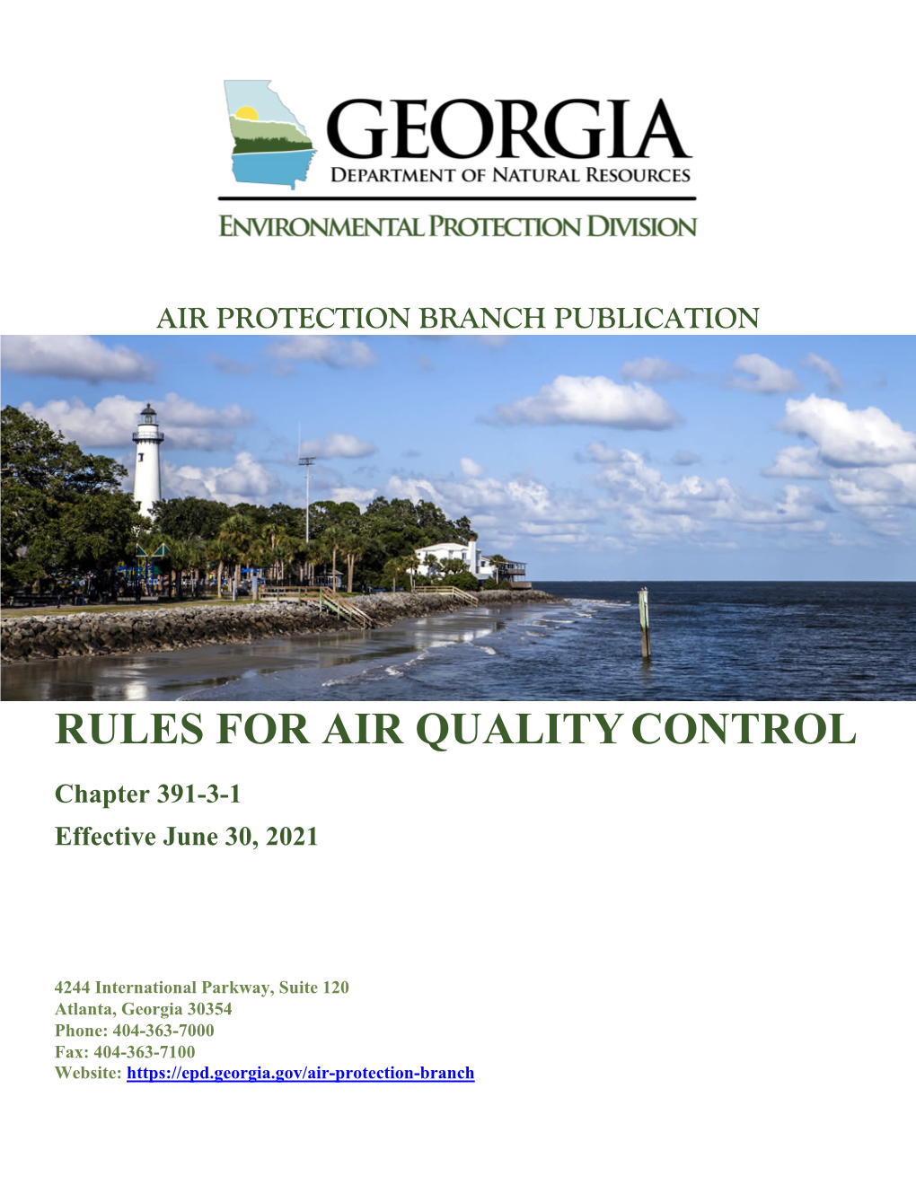 RULES for AIR QUALITY CONTROL Chapter 391-3-1 Effective June 30, 2021