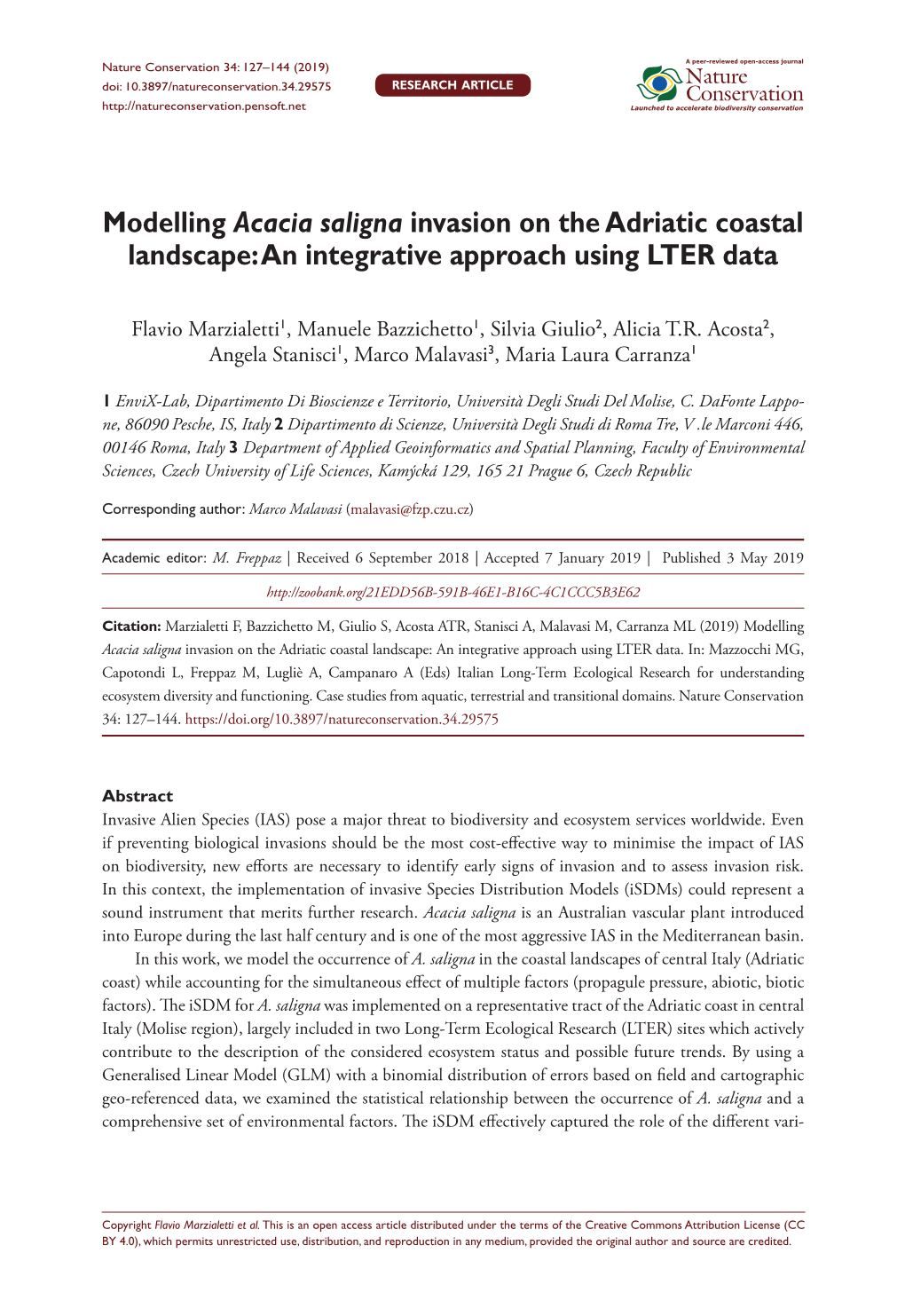 Modelling Acacia Saligna Invasion on the Adriatic Coastal Landscape: an Integrative Approach Using LTER Data