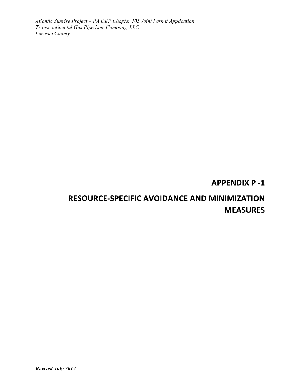 Appendix P -1 Resource-Specific Avoidance and Minimization Measures