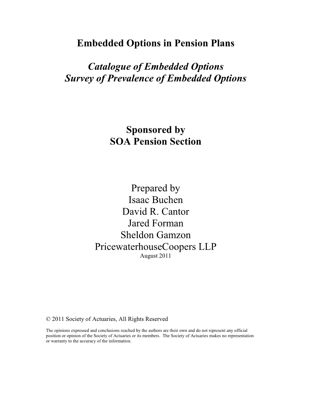 Embedded Options in Pension Plans