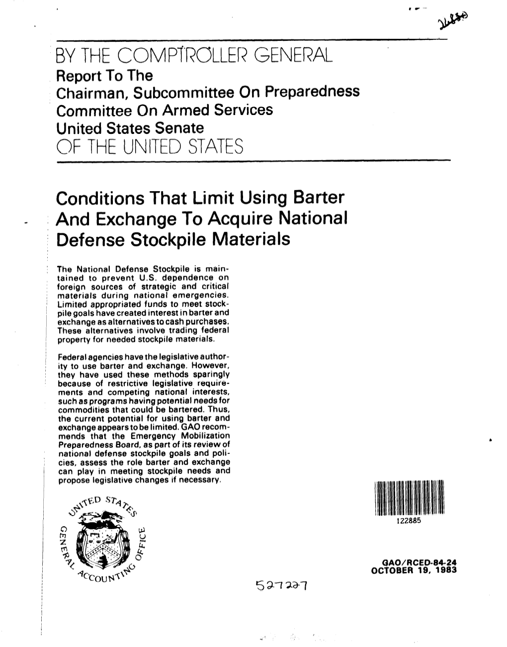 RCED-84-24 Conditions That Limit Using Barter and Exchange To