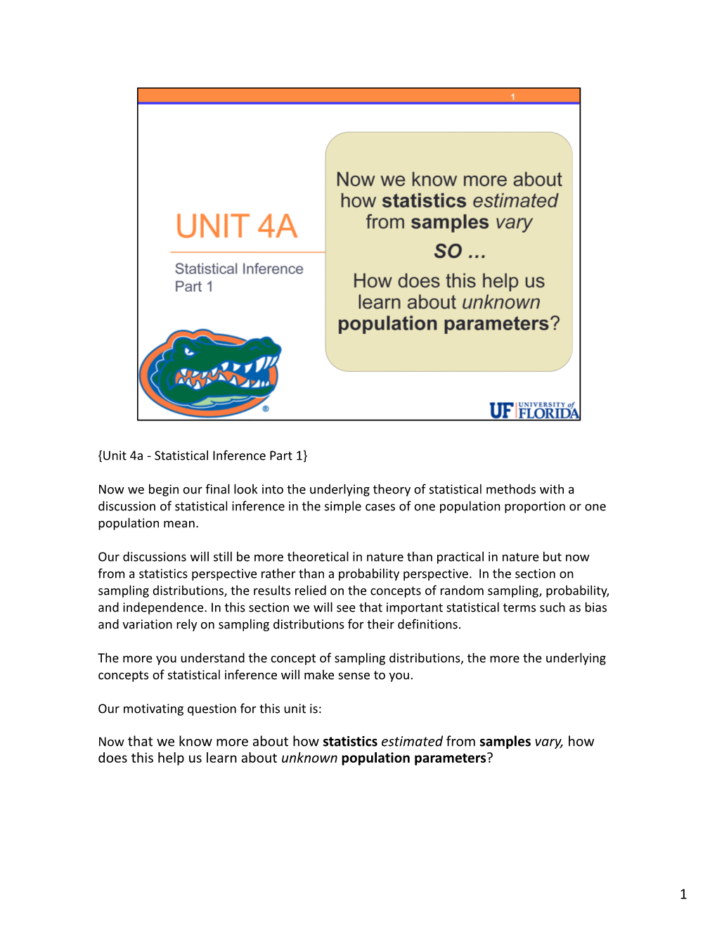 Now That We Know More About How Statistics Estimated from Samples Vary, How Does This Help Us Learn About Unknown Population Parameters?