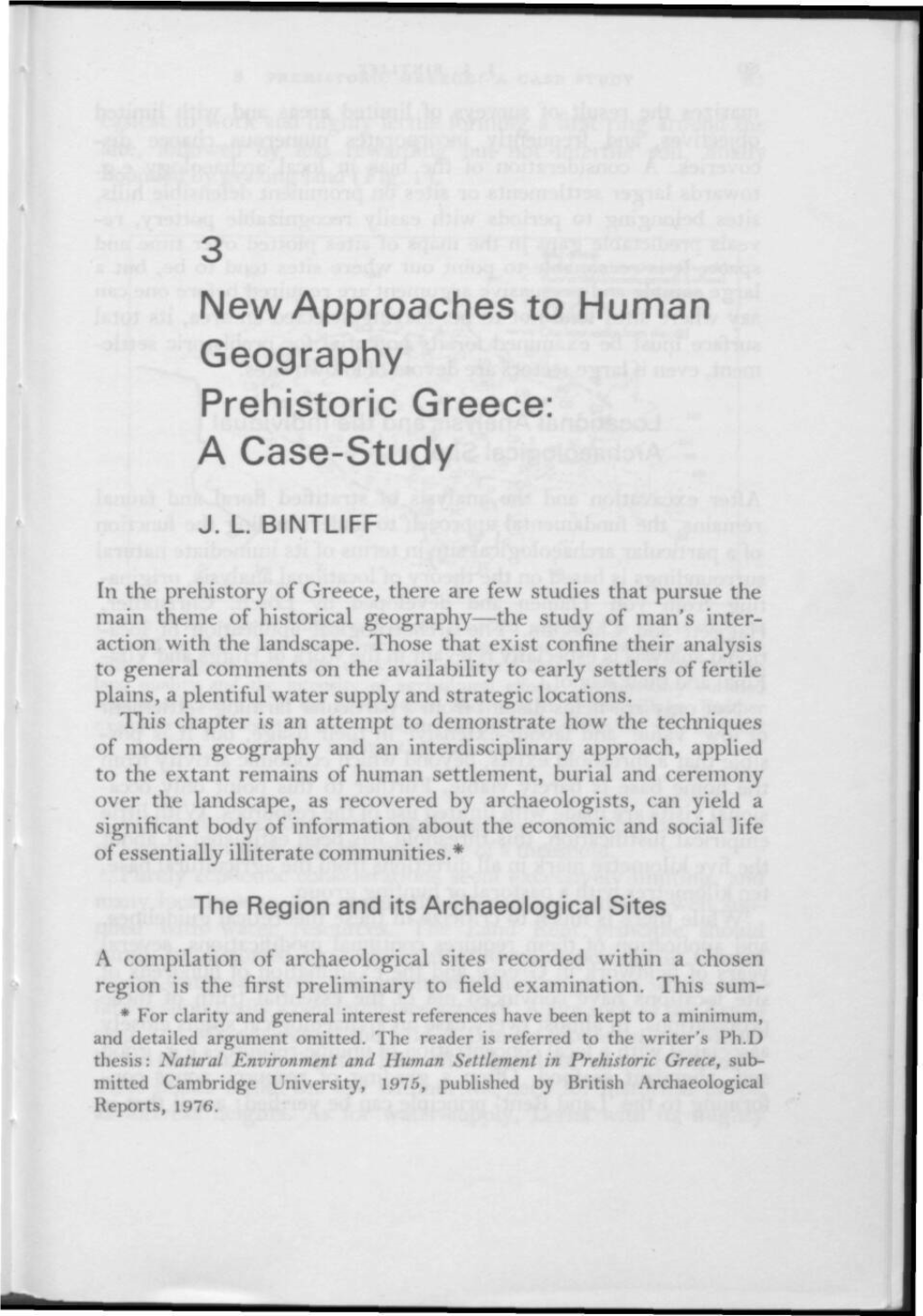 New Approaches to Human Geography Prehistoric Greece: a Case-Study