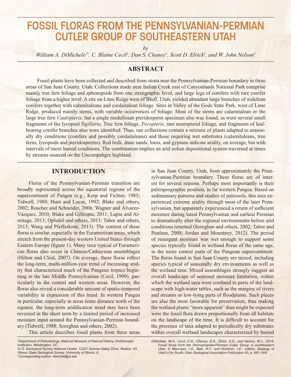 FOSSIL FLORAS from the PENNSYLVANIAN-PERMIAN CUTLER GROUP of SOUTHEASTERN UTAH by William A