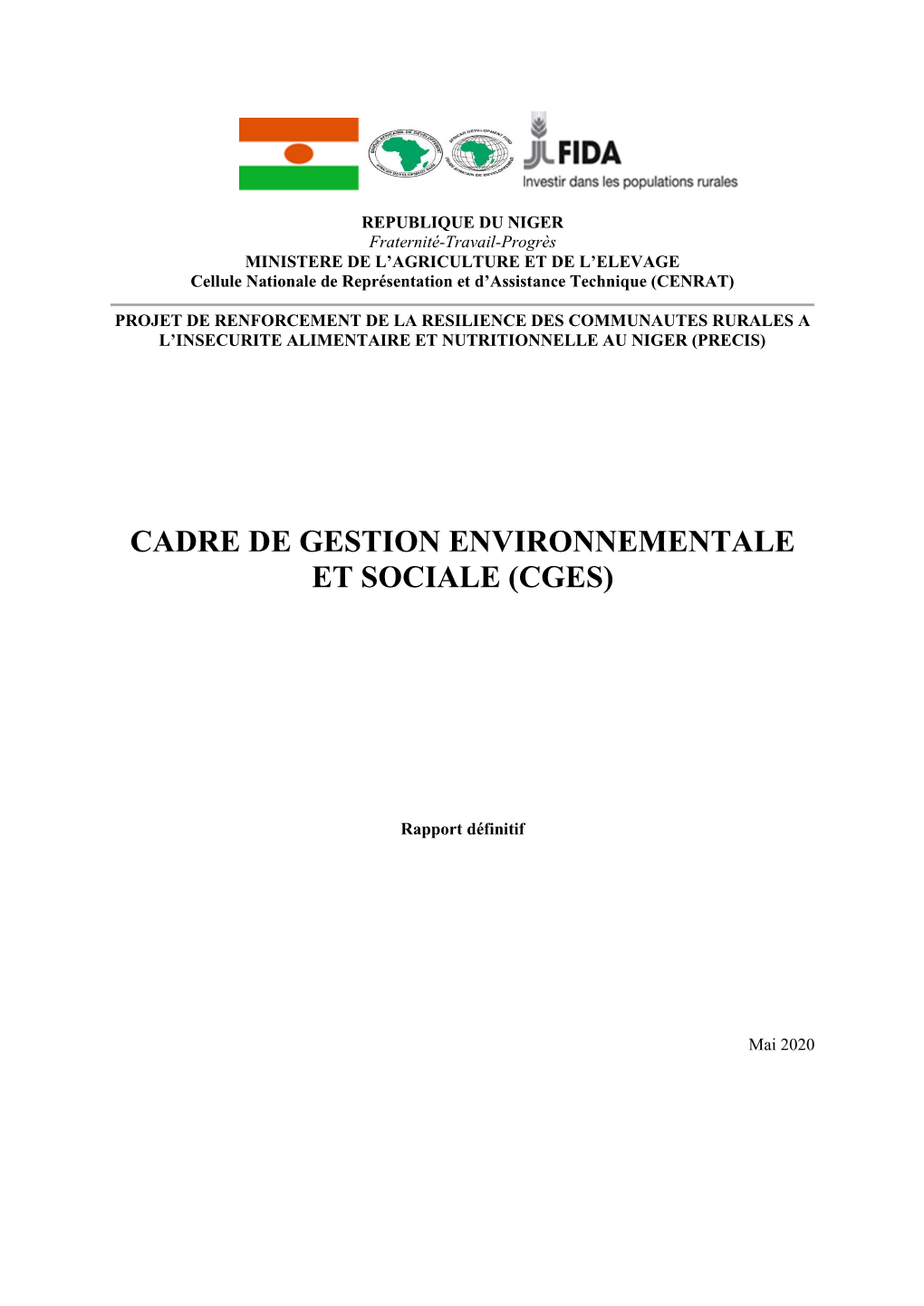 Cadre De Gestion Environnementale Et Sociale (Cges)