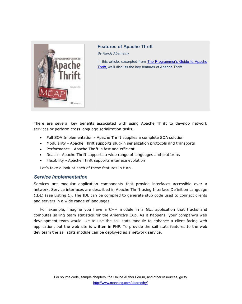 Features of Apache Thrift by Randy Abernethy