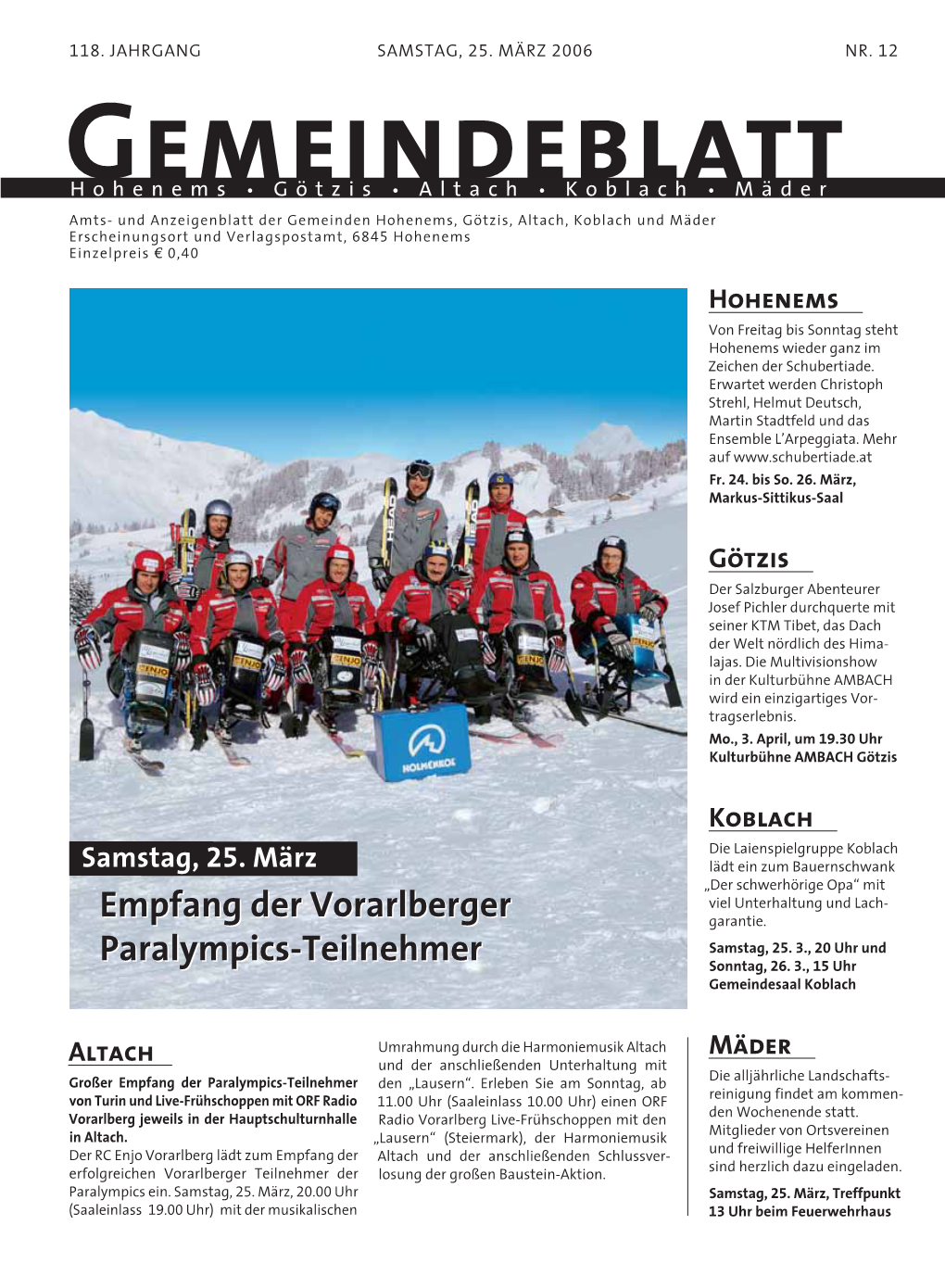 Empfang Der Vorarlberger Paralympics-Teilnehmer Empfang