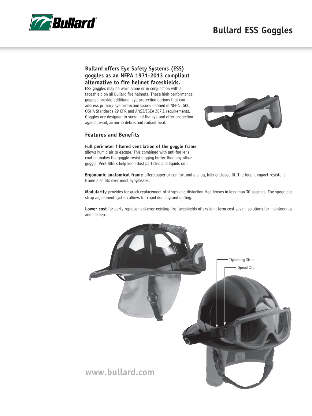 Bullard ESS Innerzone Goggles Features and Benefits