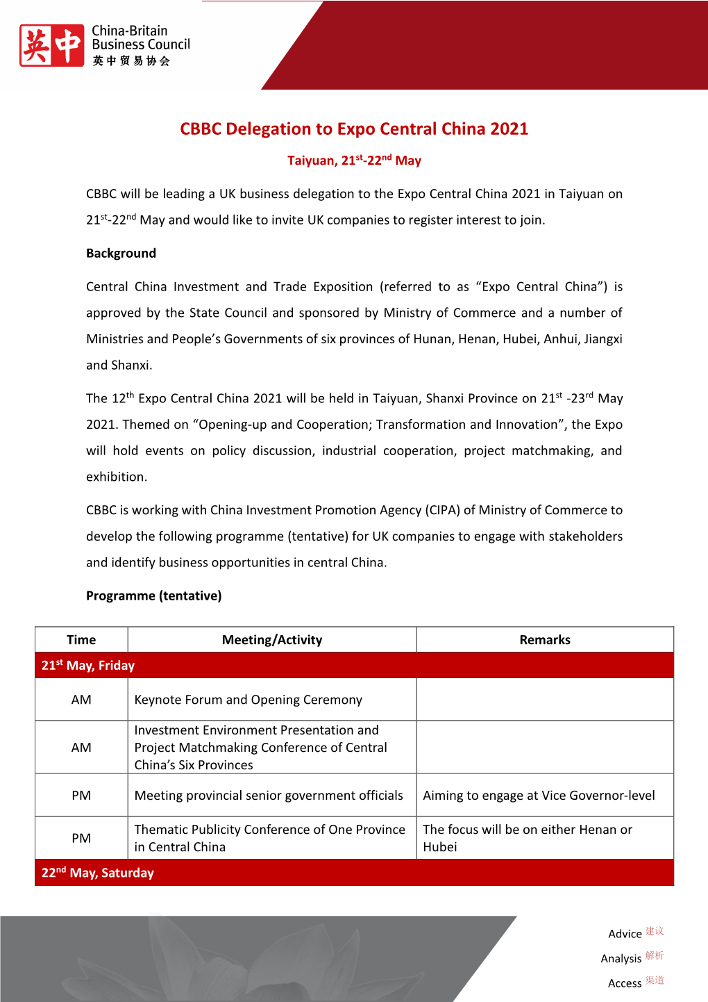 CBBC Delegation to Expo Central China 2021