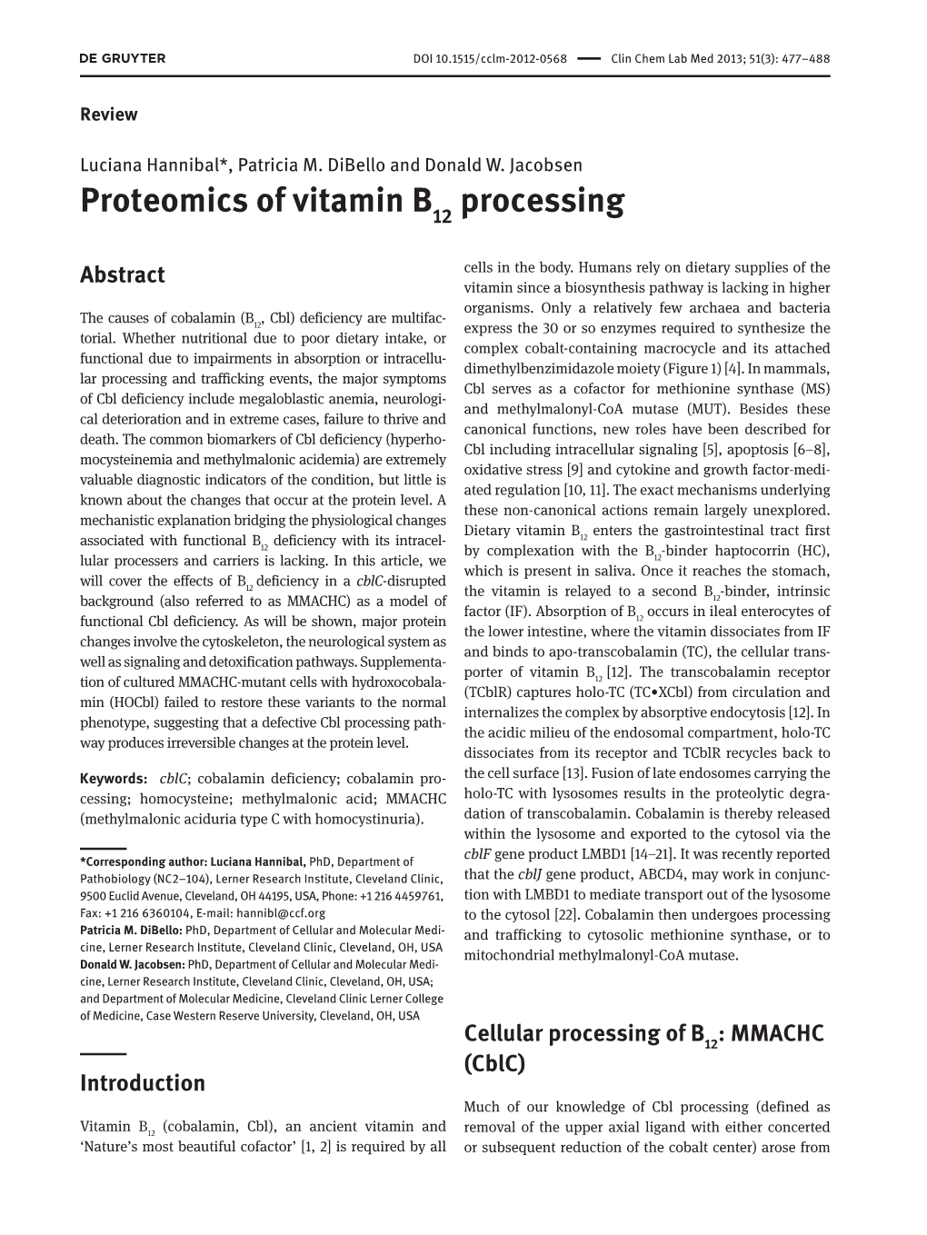 Proteomics of Vitamin B Processing