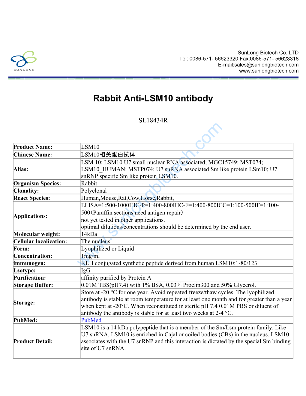 Rabbit Anti-LSM10 Antibody-SL18434R