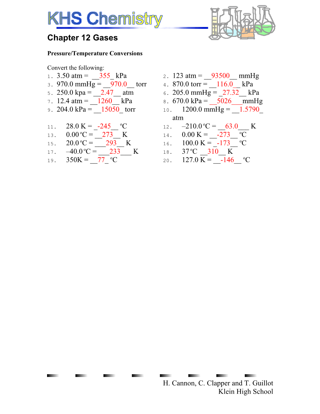 Pressure/Temperature Conversions