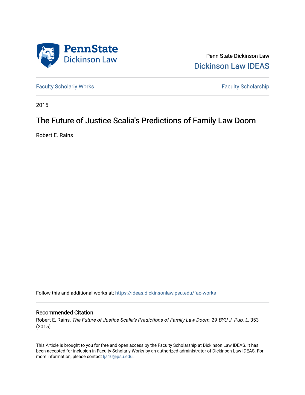 The Future of Justice Scalia's Predictions of Family Law Doom