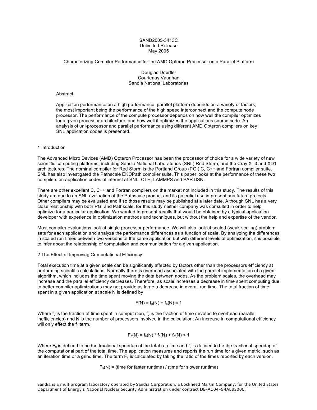 SAND2005-3413C Unlimited Release May 2005 Characterizing Compiler