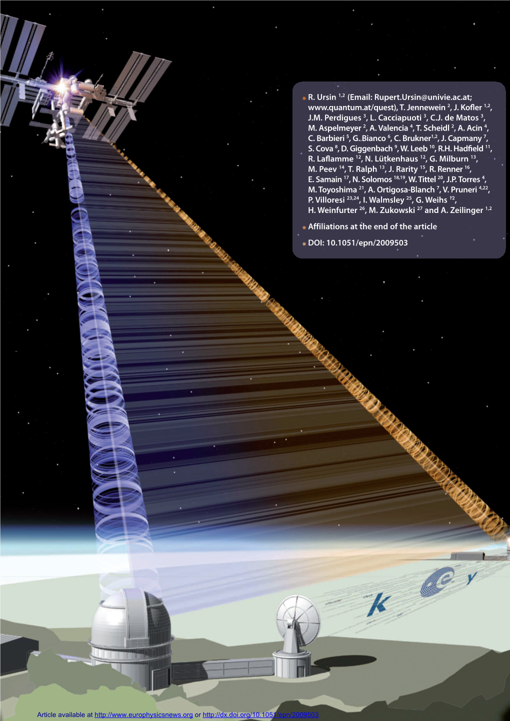 Space-Quest, Experiments with Quantum Entanglement in Space