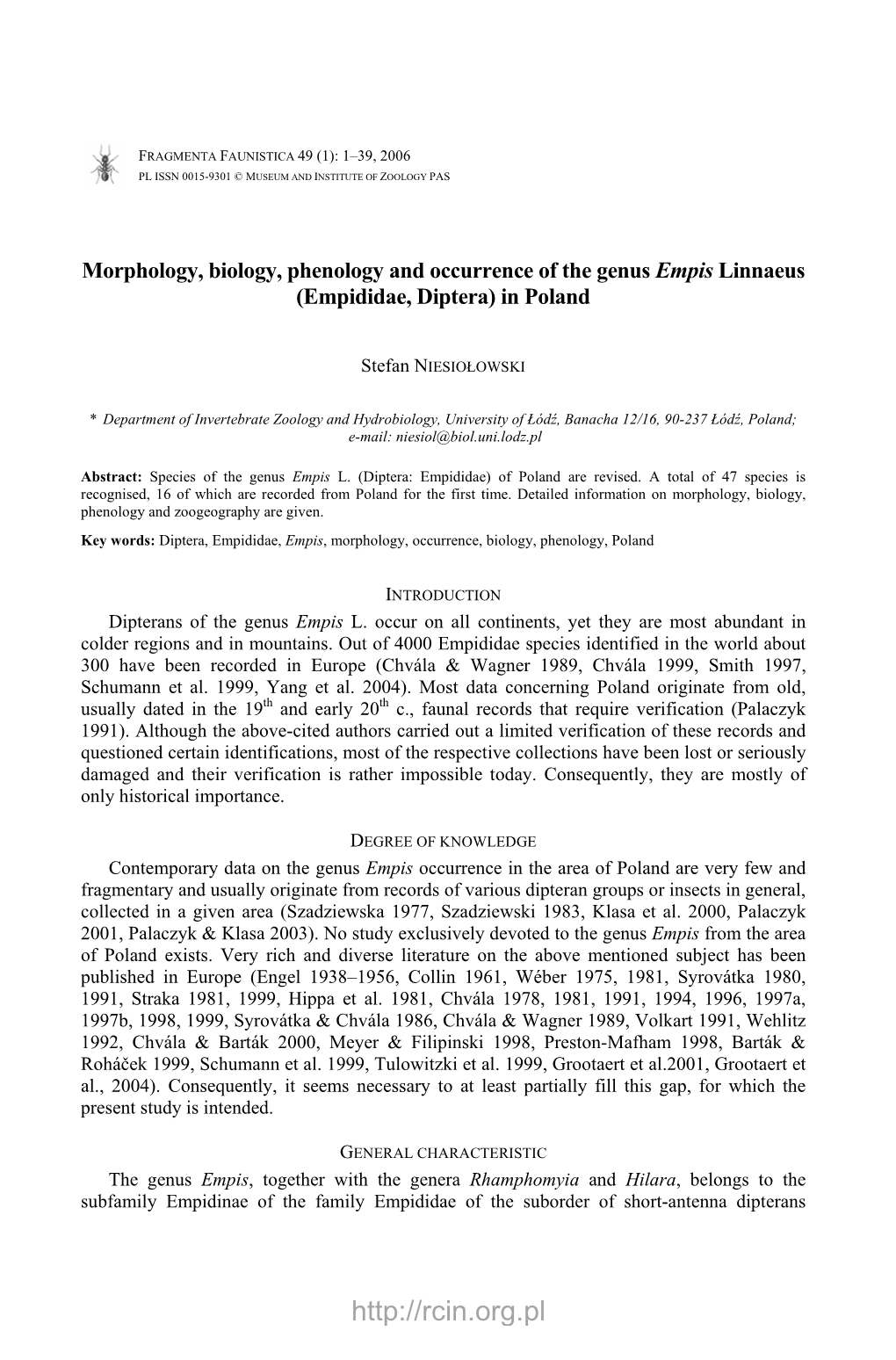 Morphology, Biology, Phenology and Occurrence of the Genus Empis Linnaeus (Empididae, Diptera) in Poland