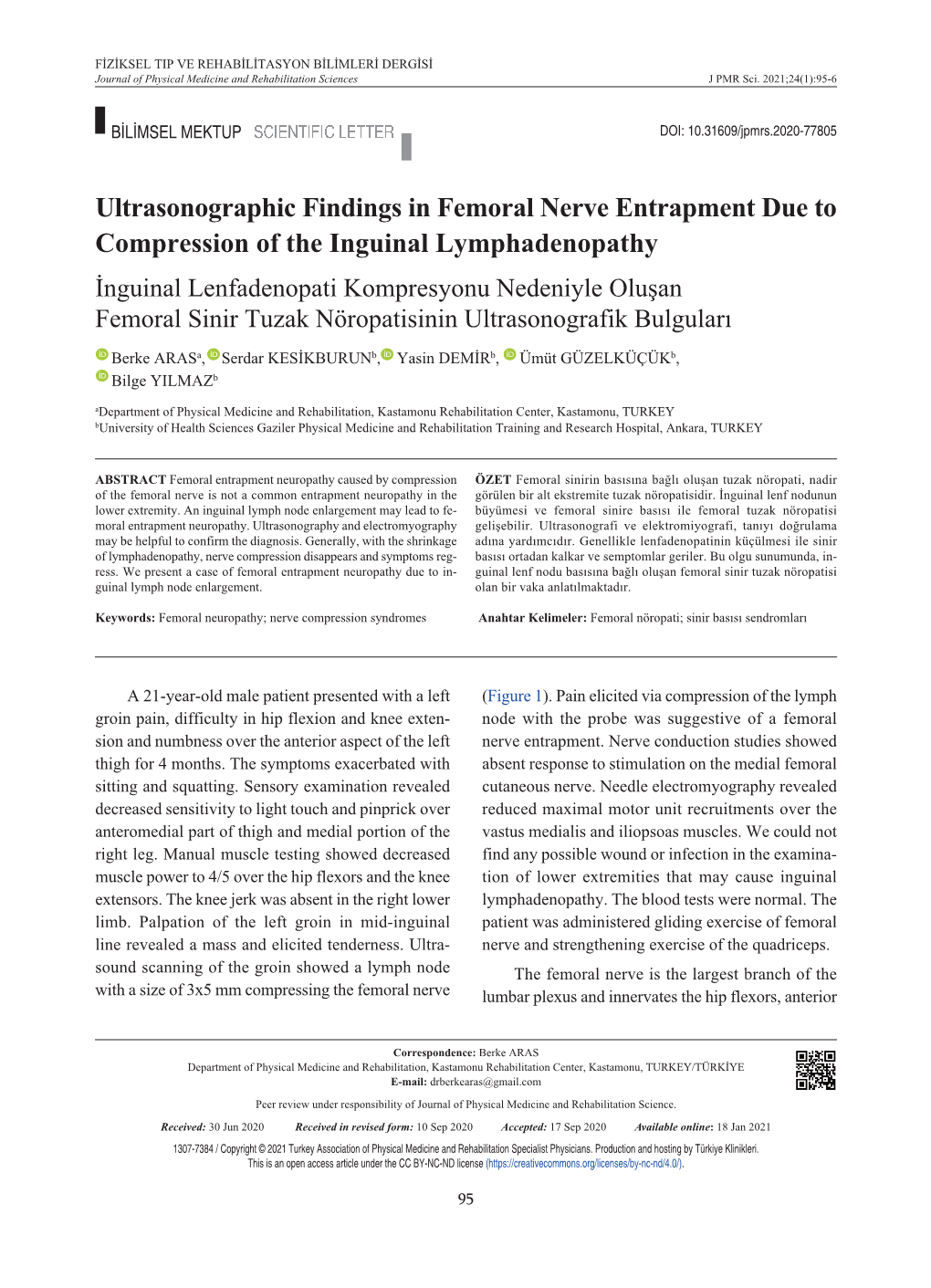Ultrasonographic Findings in Femoral Nerve Entrapment Due