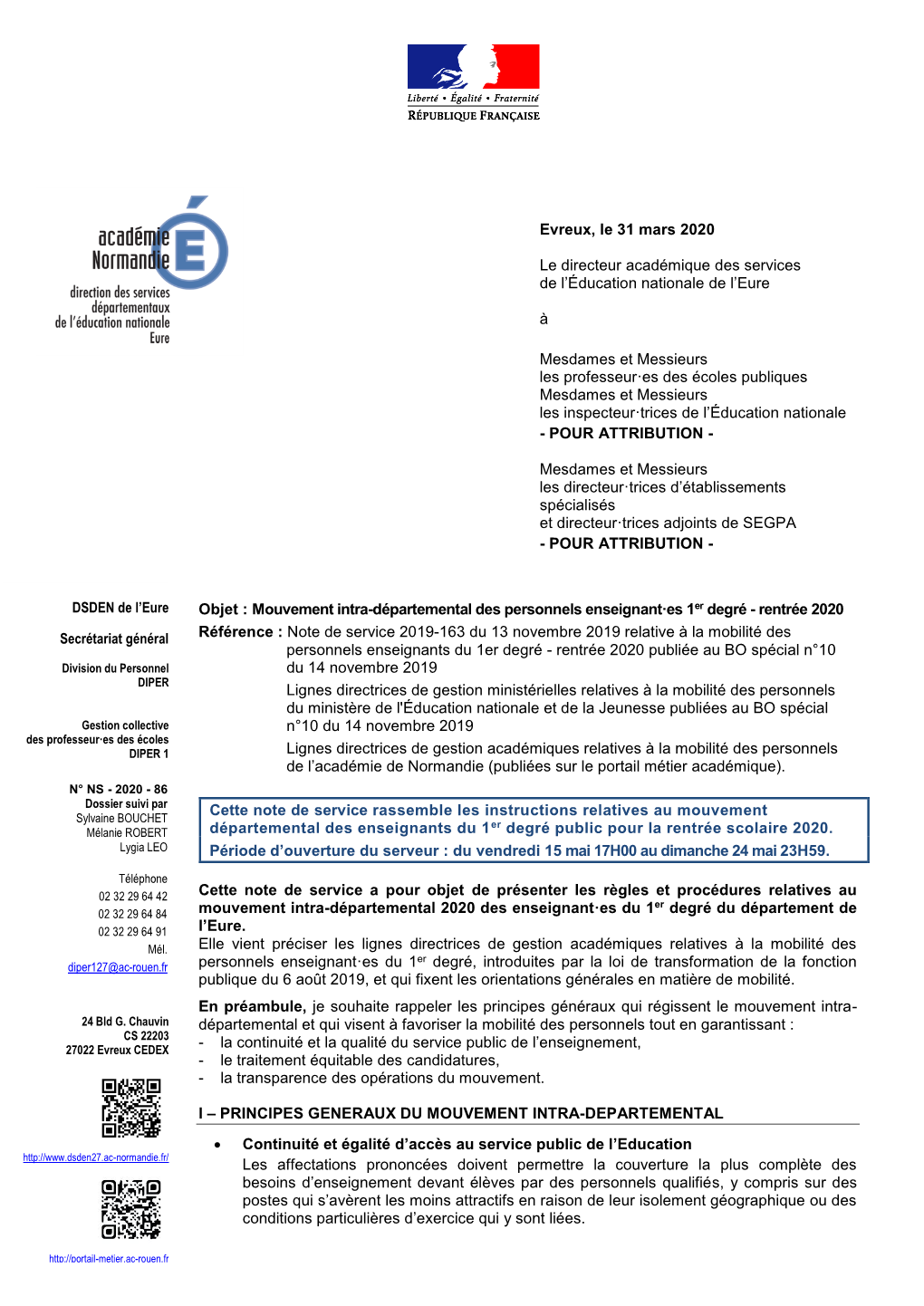 Evreux, Le 31 Mars 2020 Le Directeur Académique Des Services De L