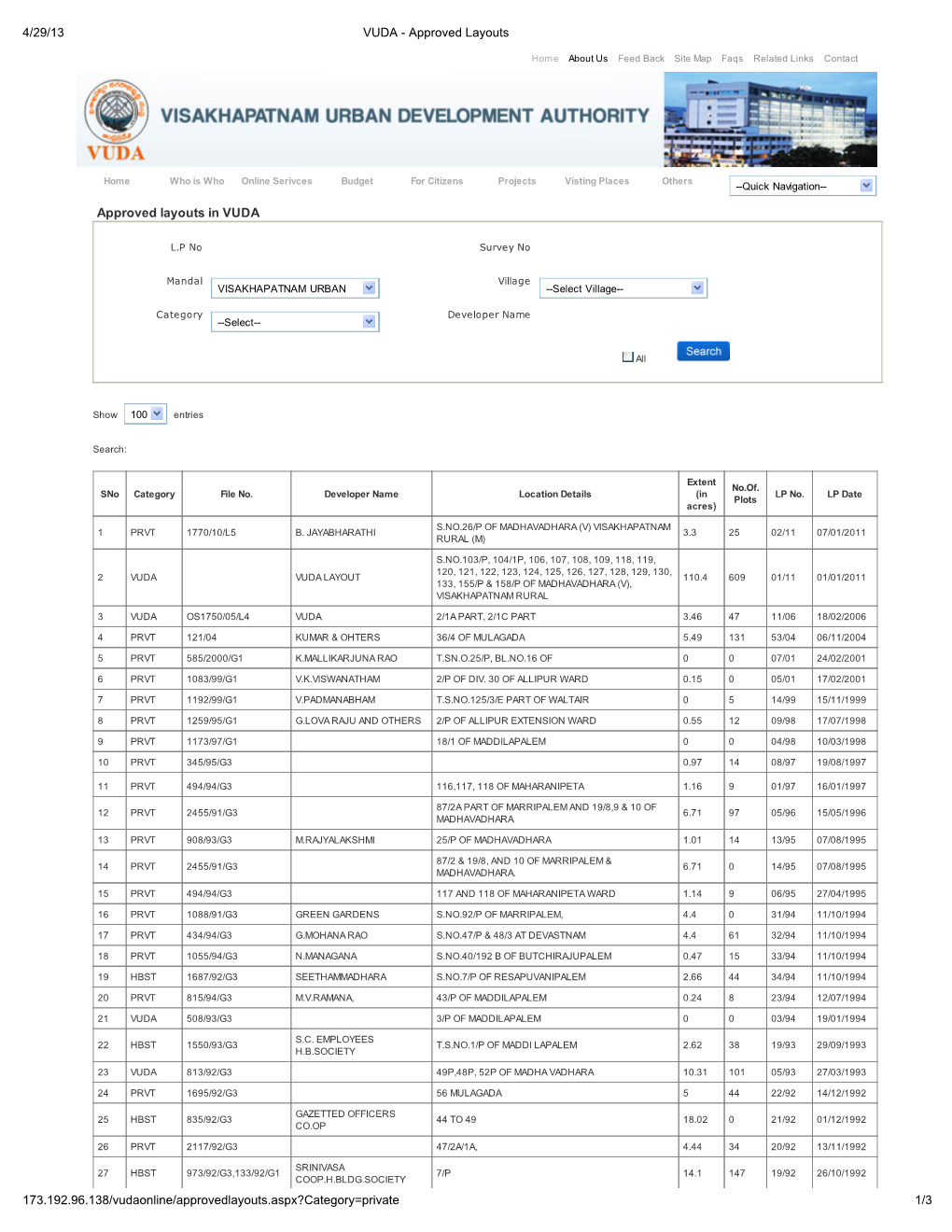 Approved Layouts in VUDA