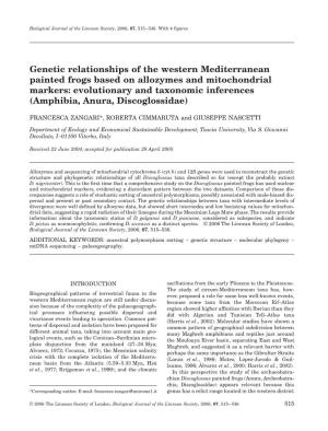 Genetic Relationships of the Western Mediterranean Painted Frogs Based