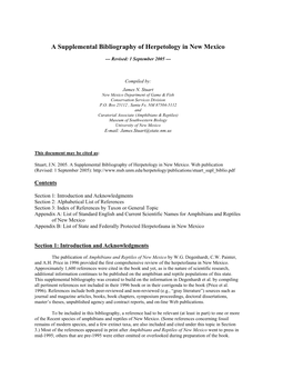 A Supplemental Bibliography of Herpetology in New Mexico